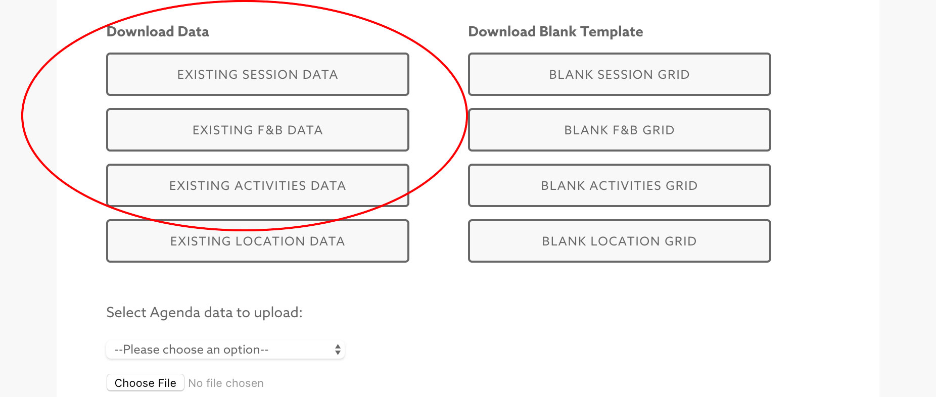 Existing data templates available for download