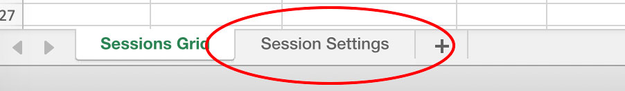 Choose Session Settings worksheet from template