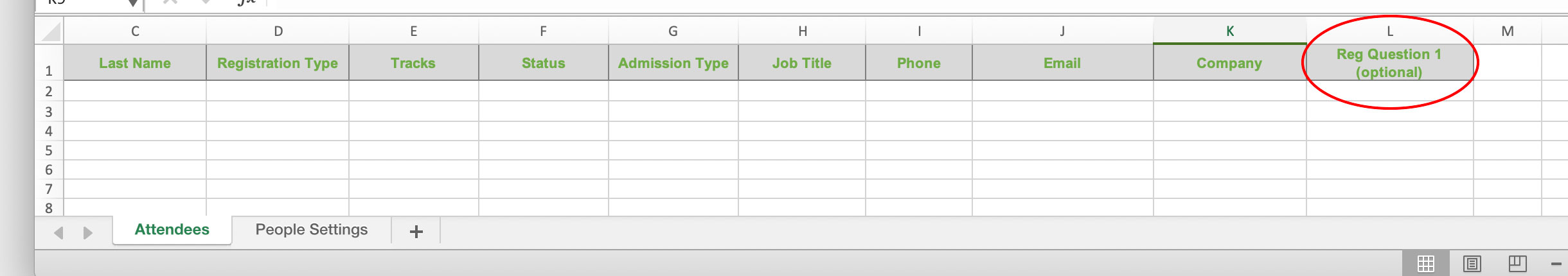 Reg Question field on excel template