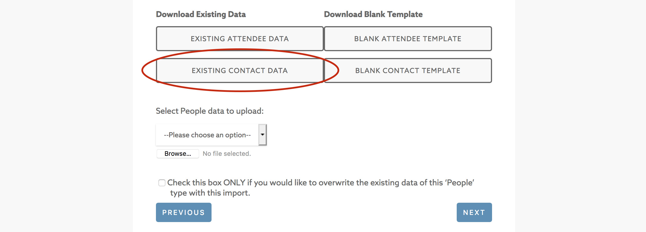 Select Existing Contact Data template